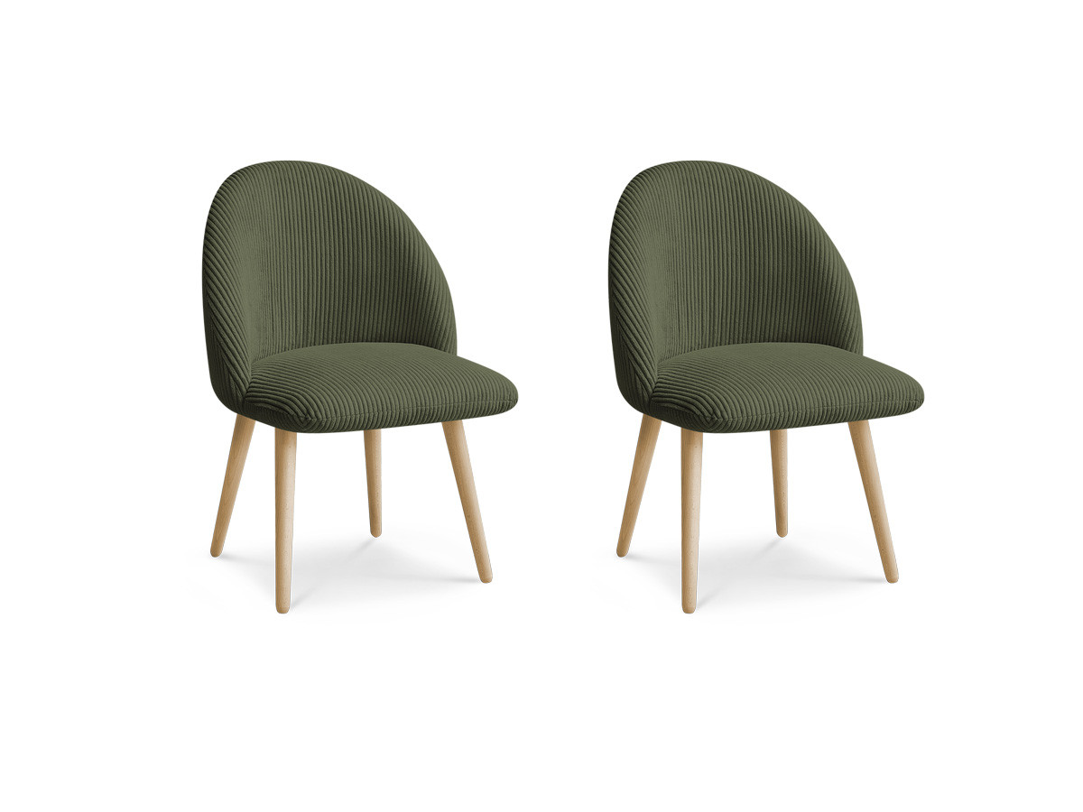 Set LALIE-stoelen in corduroystof en Scandinavische houten poten