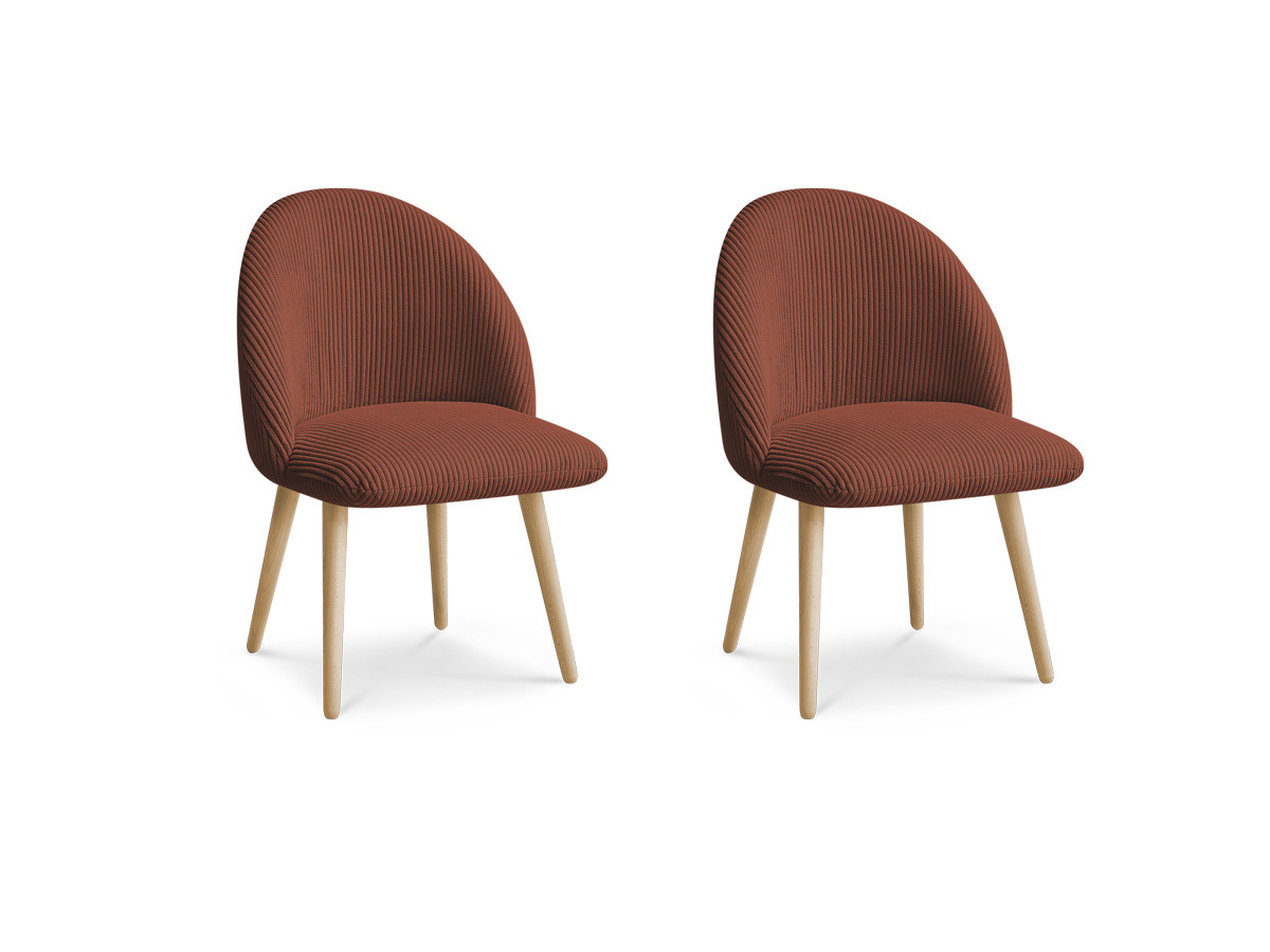 Set LALIE-stoelen in corduroystof en Scandinavische houten poten