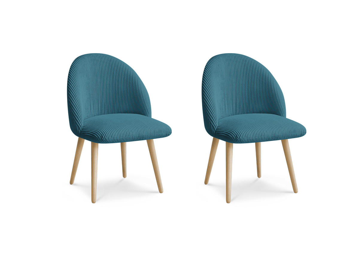 Set LALIE-stoelen in corduroystof en Scandinavische houten poten