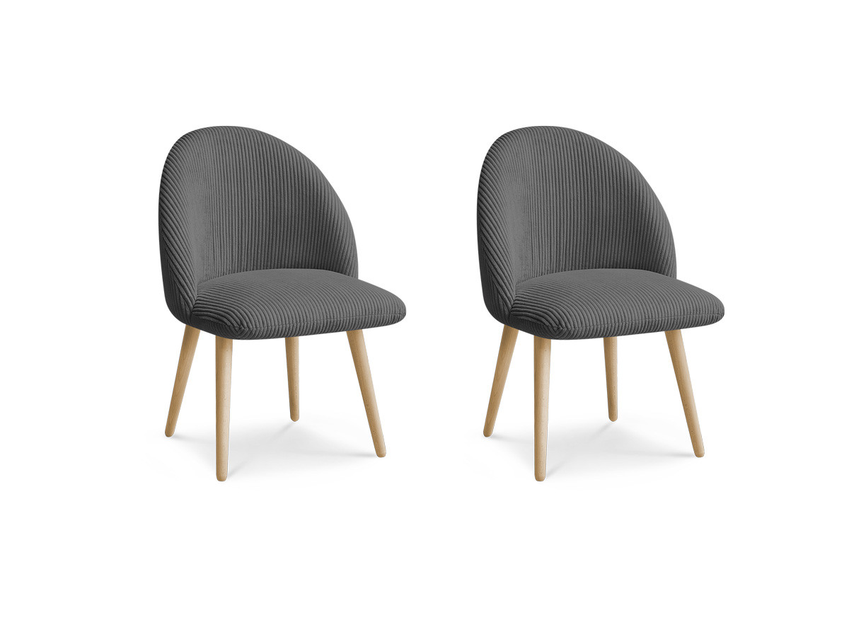 Set LALIE-stoelen in corduroystof en Scandinavische houten poten