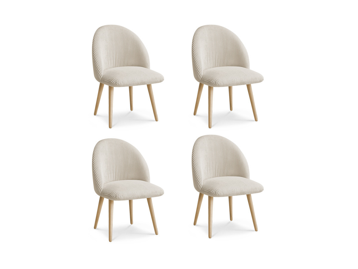 Set LALIE-stoelen in corduroystof en Scandinavische houten poten