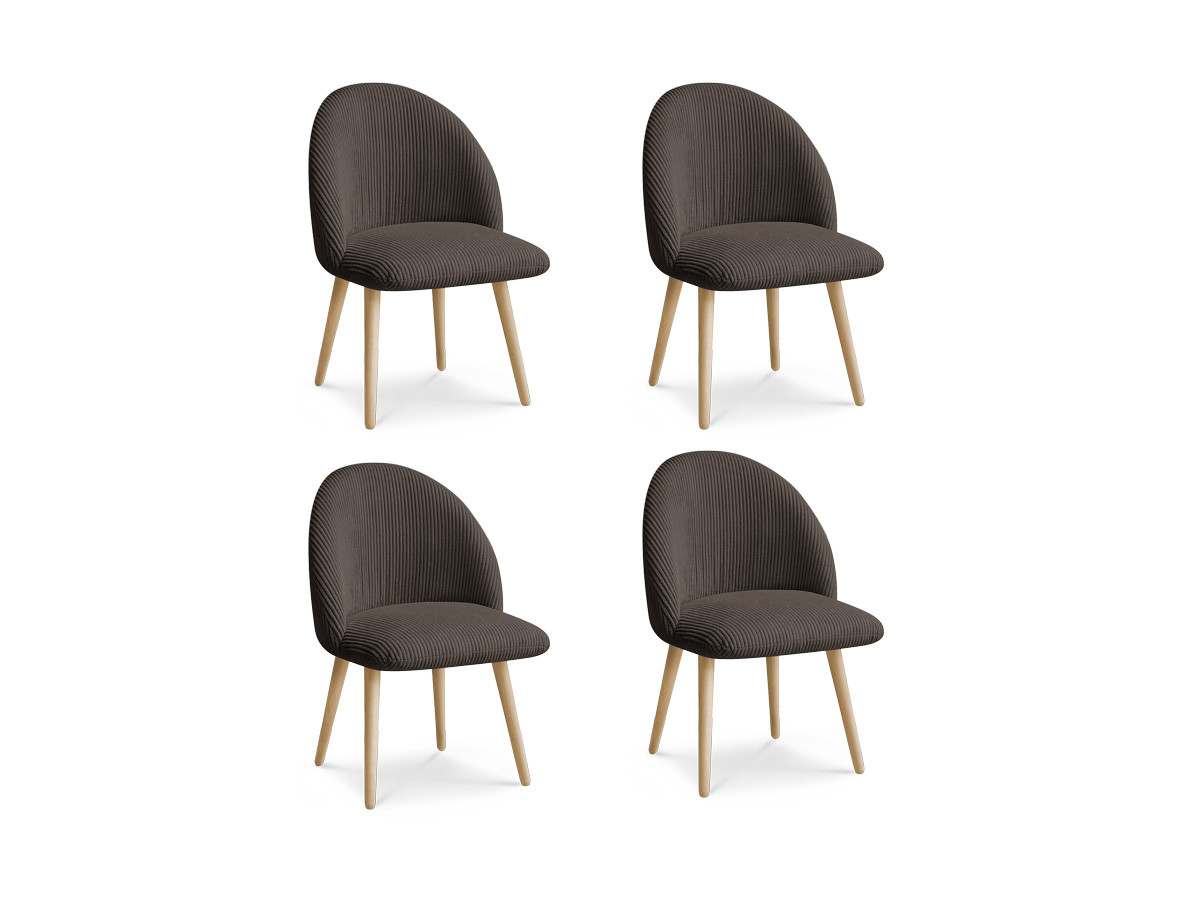 Set LALIE-stoelen in corduroystof en Scandinavische houten poten