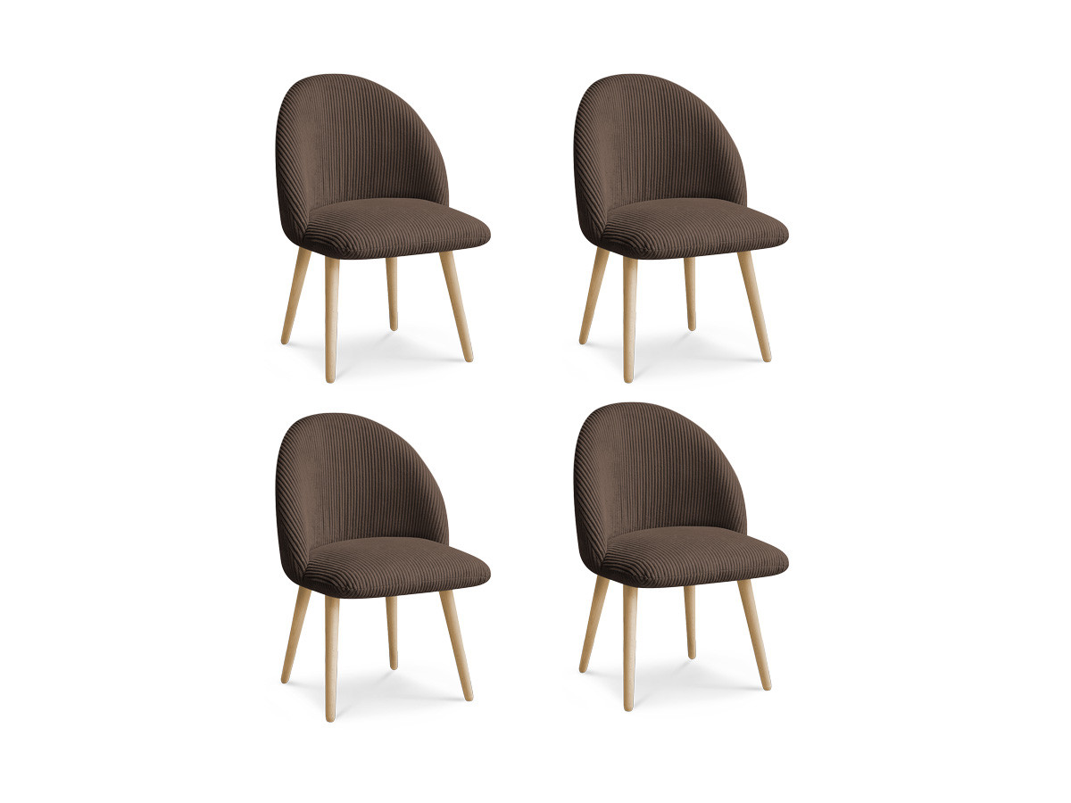 Set LALIE-stoelen in corduroystof en Scandinavische houten poten