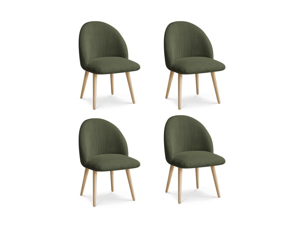 Set LALIE-stoelen in corduroystof en Scandinavische houten poten
