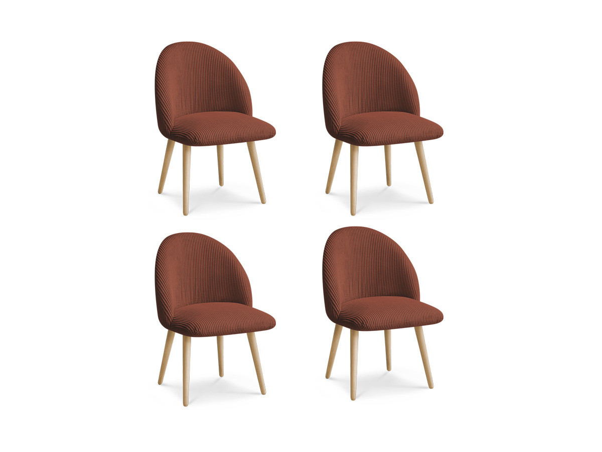Set LALIE-stoelen in corduroystof en Scandinavische houten poten