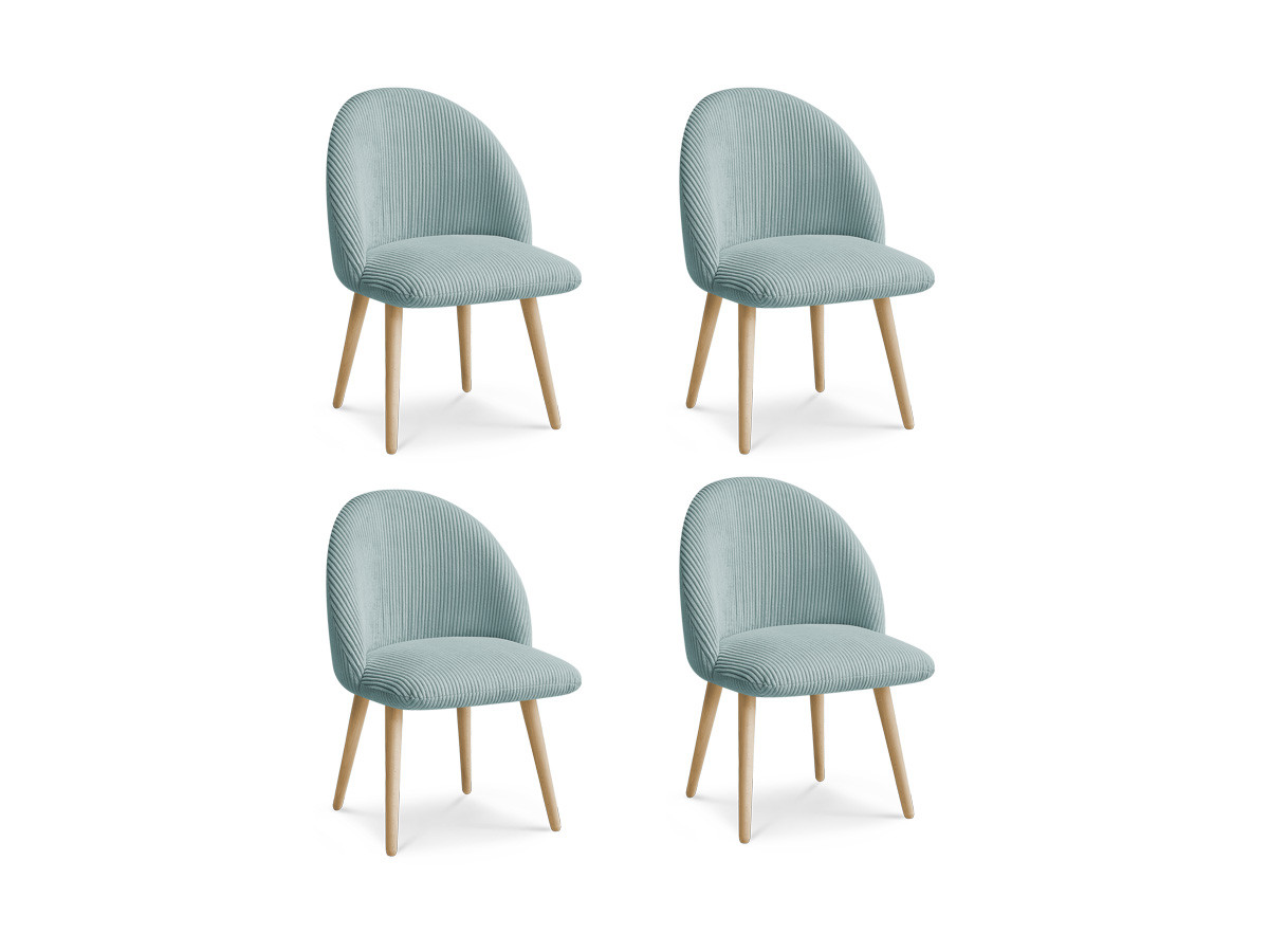 Set LALIE-stoelen in corduroystof en Scandinavische houten poten