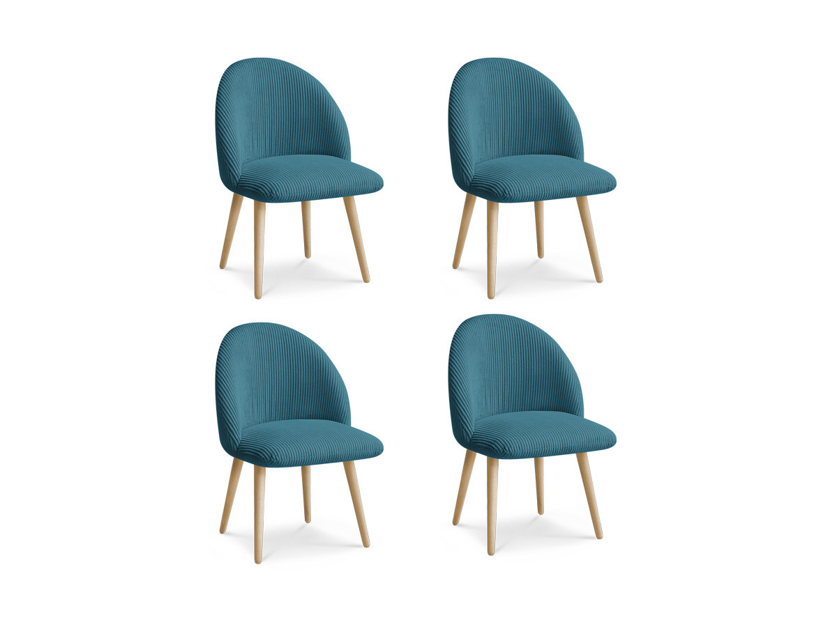 Set LALIE-stoelen in corduroystof en Scandinavische houten poten