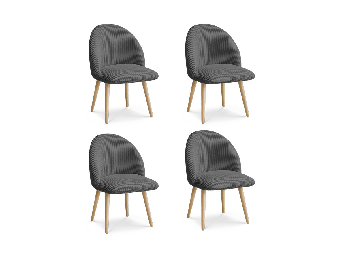 Set LALIE-stoelen in corduroystof en Scandinavische houten poten