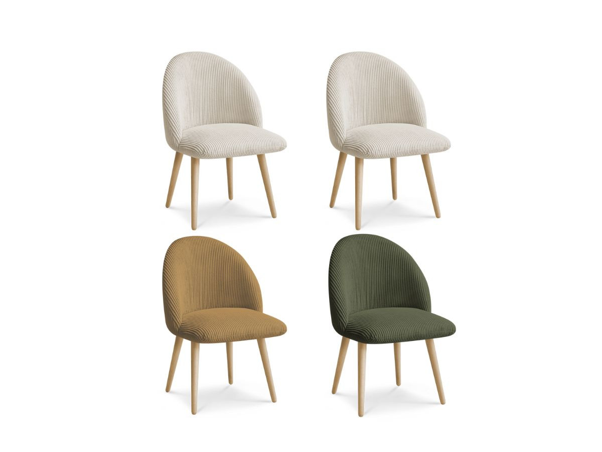 Set LALIE-stoelen in corduroystof en Scandinavische houten poten