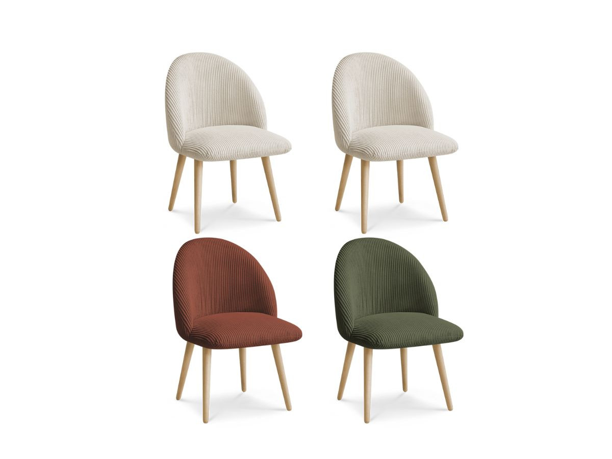 Set LALIE-stoelen in corduroystof en Scandinavische houten poten