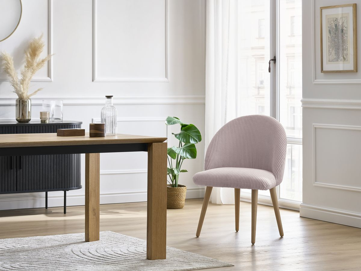 Set LALIE-stoelen in corduroystof en Scandinavische houten poten