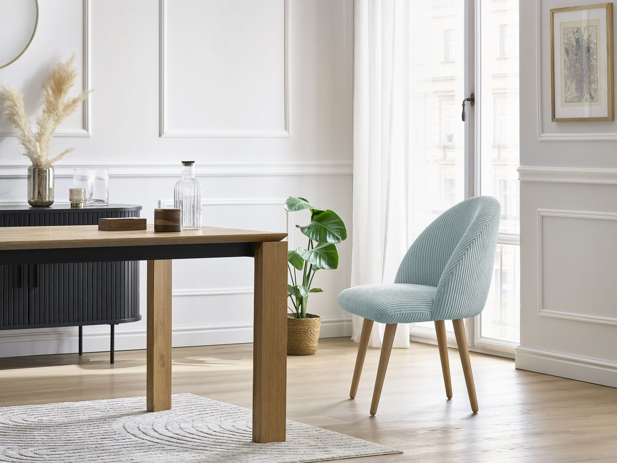 Lot de chaises LALIE velours côtelé et pieds scandinaves bois bleu clair — vue 5