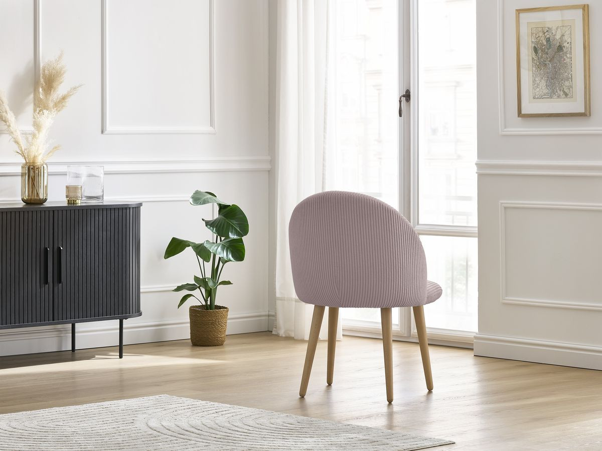Set LALIE-stoelen in corduroystof en Scandinavische houten poten