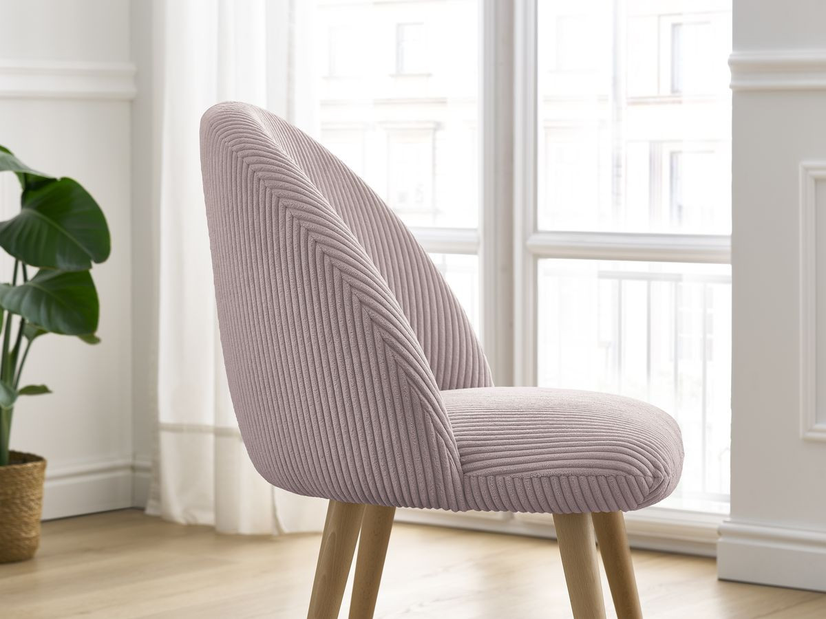 Set LALIE-stoelen in corduroystof en Scandinavische houten poten