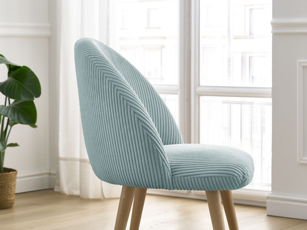 Set LALIE-stoelen in corduroystof en Scandinavische houten poten