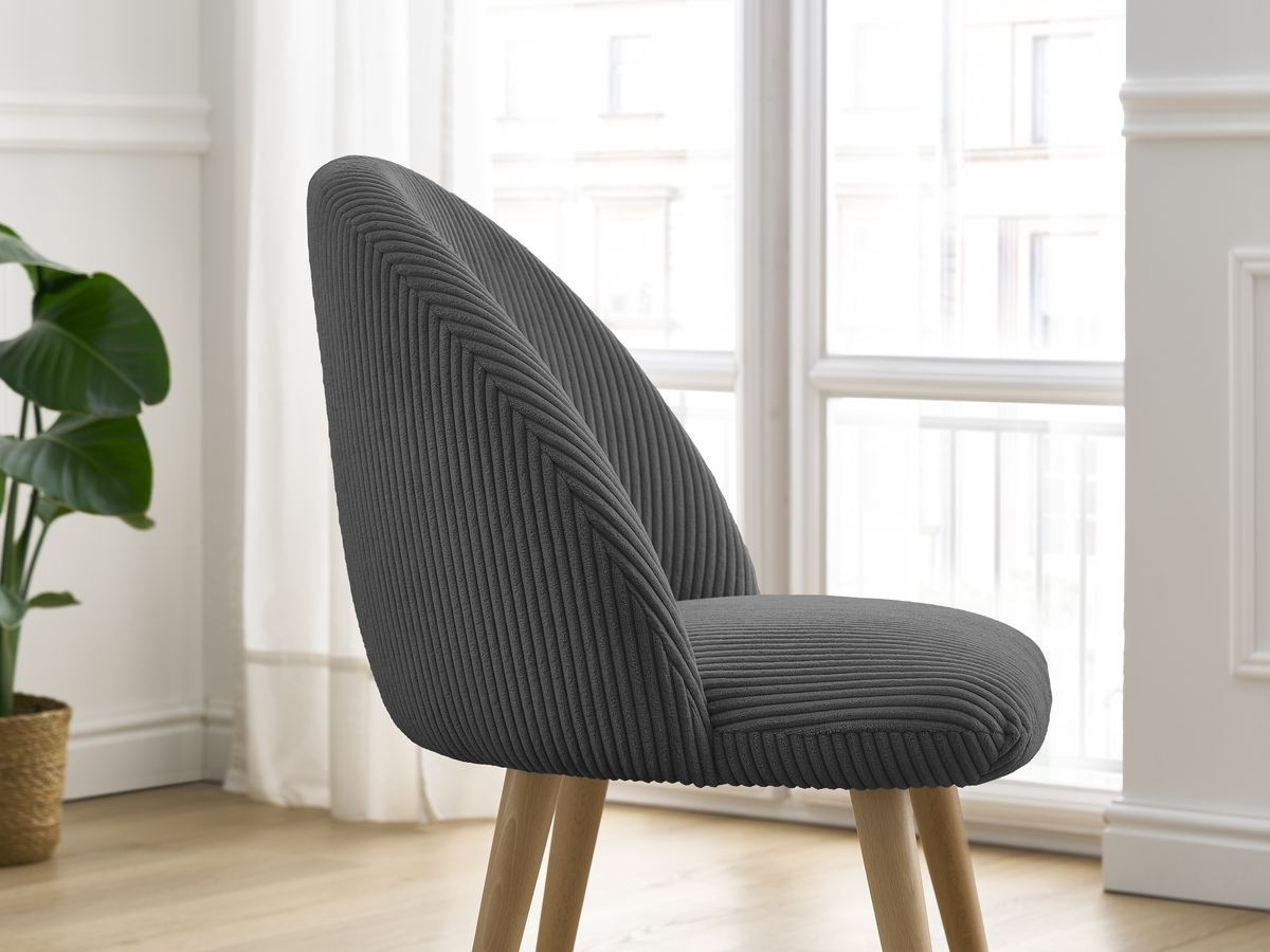 Set LALIE-stoelen in corduroystof en Scandinavische houten poten