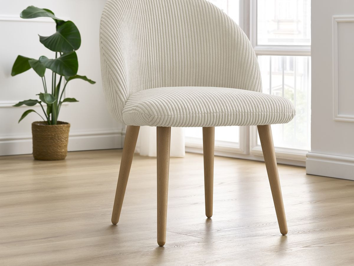 Set LALIE-stoelen in corduroystof en Scandinavische houten poten