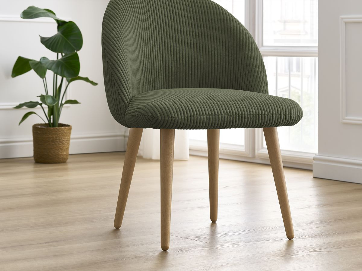 Set LALIE-stoelen in corduroystof en Scandinavische houten poten