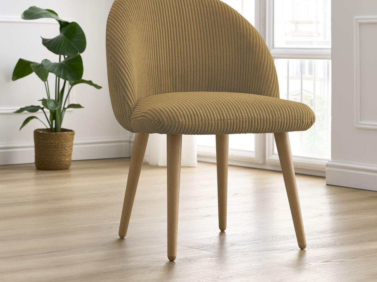 Set LALIE-stoelen in corduroystof en Scandinavische houten poten