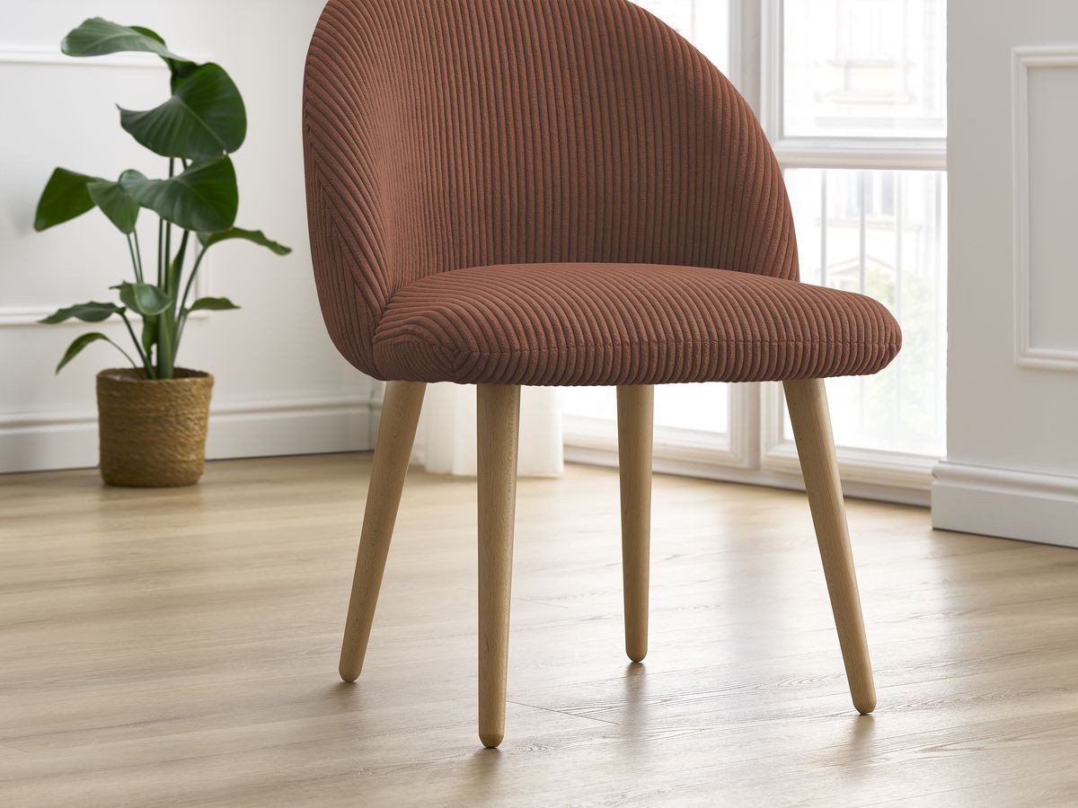 Set LALIE-stoelen in corduroystof en Scandinavische houten poten