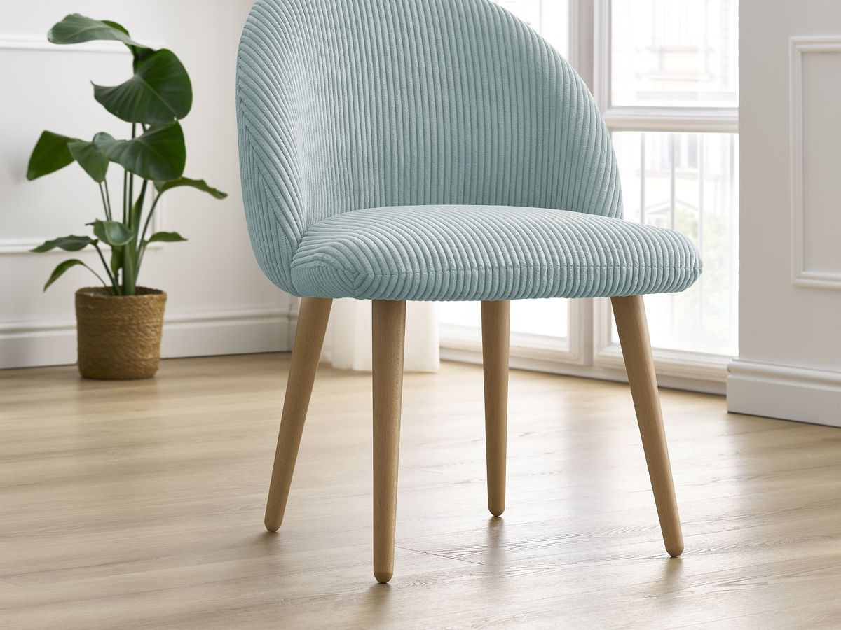 Set LALIE-stoelen in corduroystof en Scandinavische houten poten