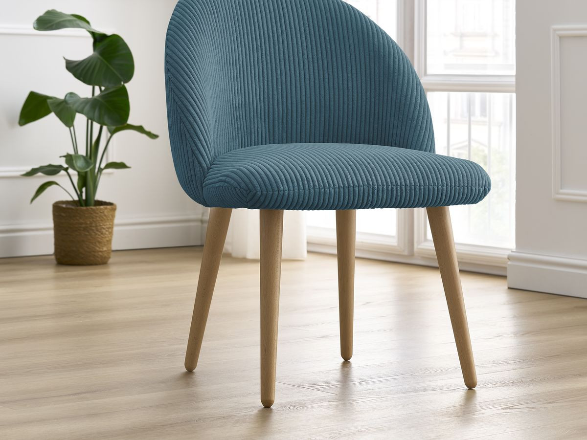 Set LALIE-stoelen in corduroystof en Scandinavische houten poten