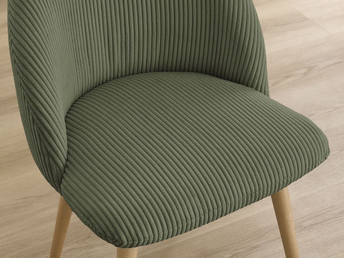 Set LALIE-stoelen in corduroystof en Scandinavische houten poten