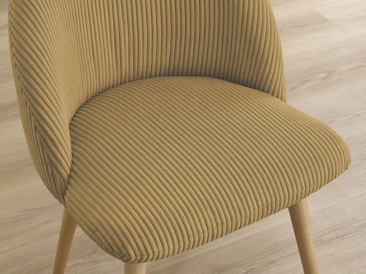 Set LALIE-stoelen in corduroystof en Scandinavische houten poten