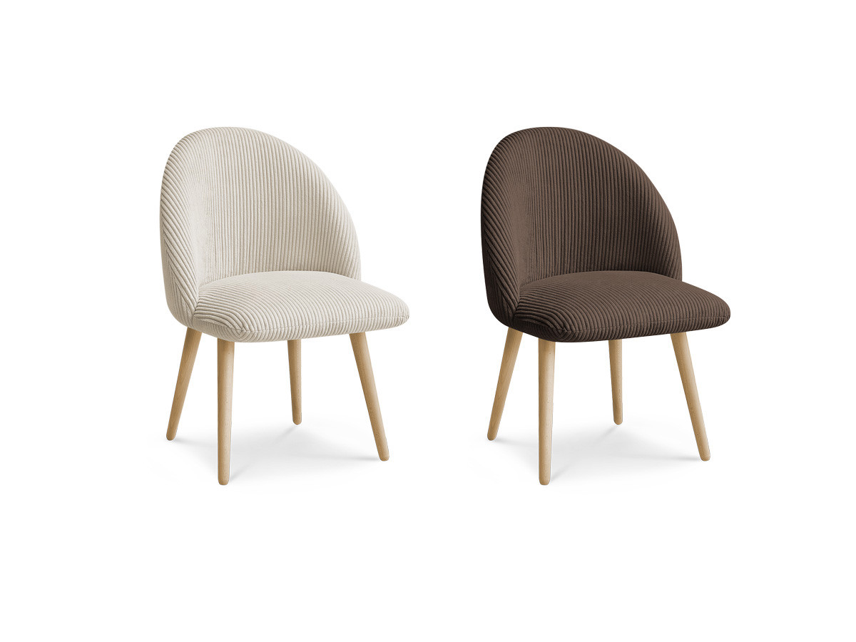 Set LALIE-stoelen in corduroystof en Scandinavische houten poten