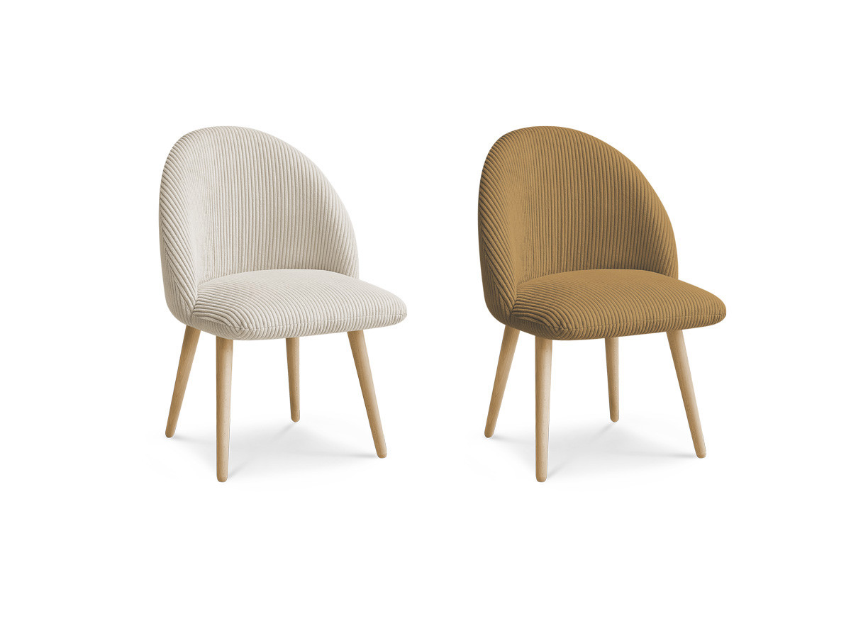 Set LALIE-stoelen in corduroystof en Scandinavische houten poten