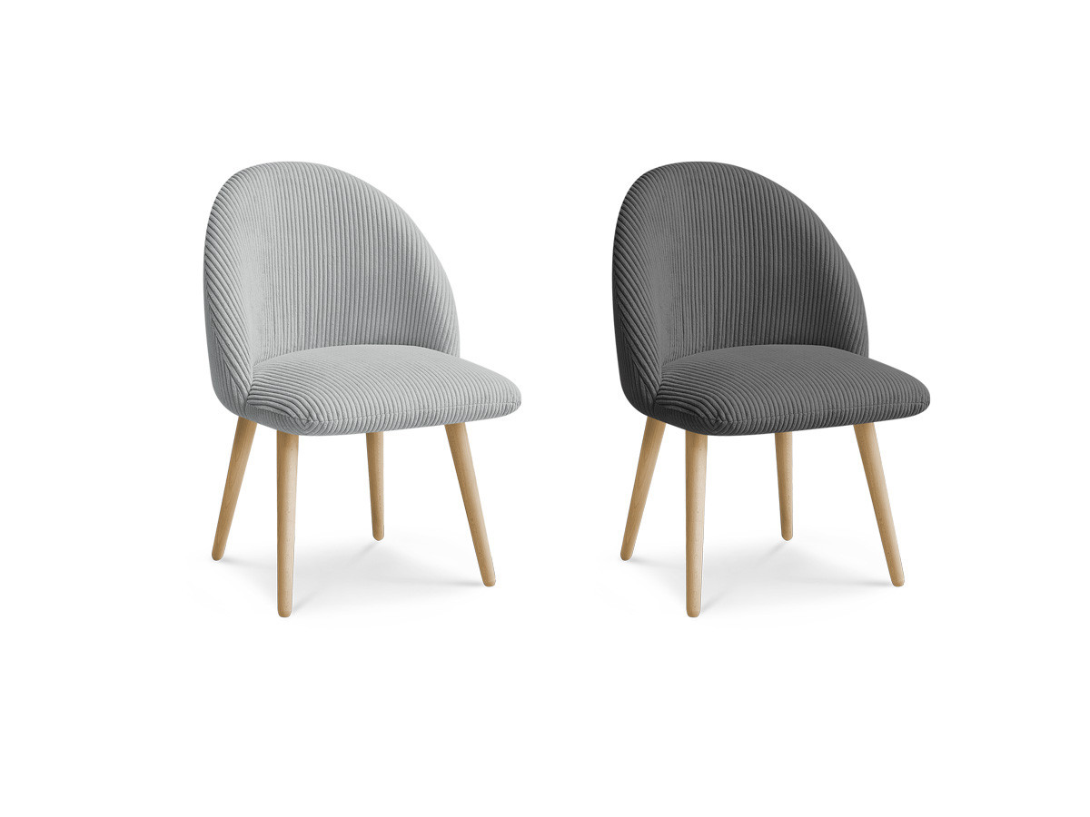Set LALIE-stoelen in corduroystof en Scandinavische houten poten