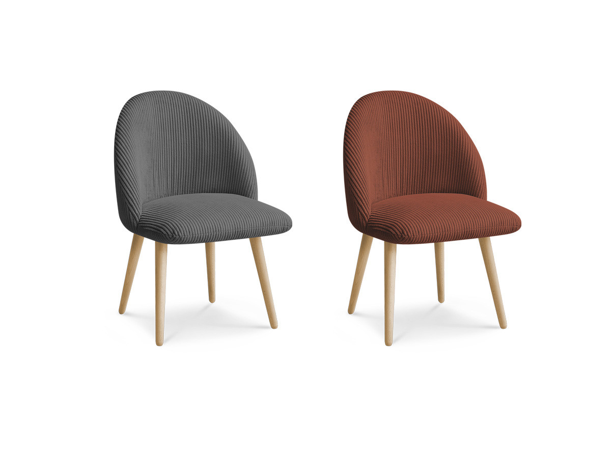 Set LALIE-stoelen in corduroystof en Scandinavische houten poten