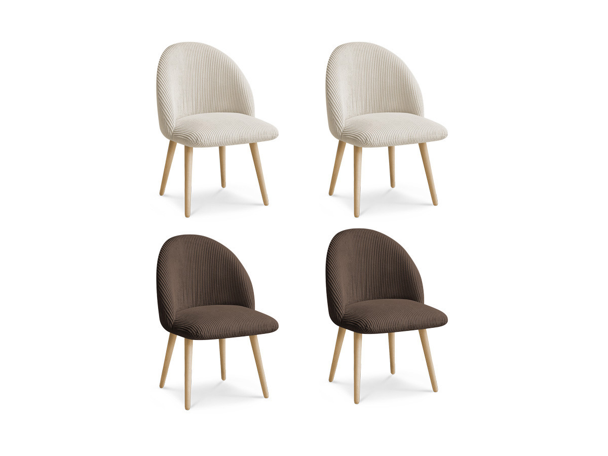 Set LALIE-stoelen in corduroystof en Scandinavische houten poten