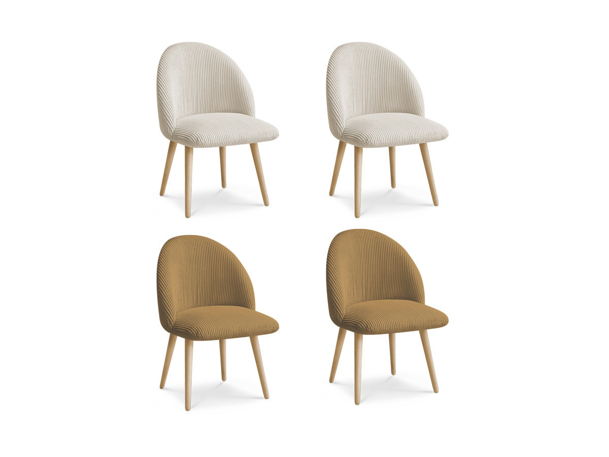 Set LALIE-stoelen in corduroystof en Scandinavische houten poten