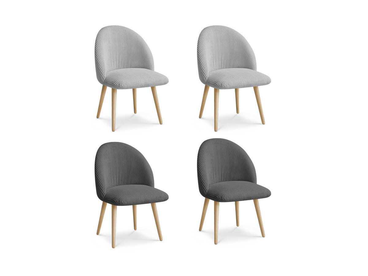 Set LALIE-stoelen in corduroystof en Scandinavische houten poten