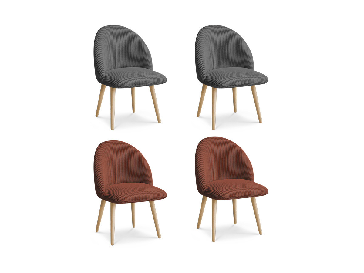 Set LALIE-stoelen in corduroystof en Scandinavische houten poten