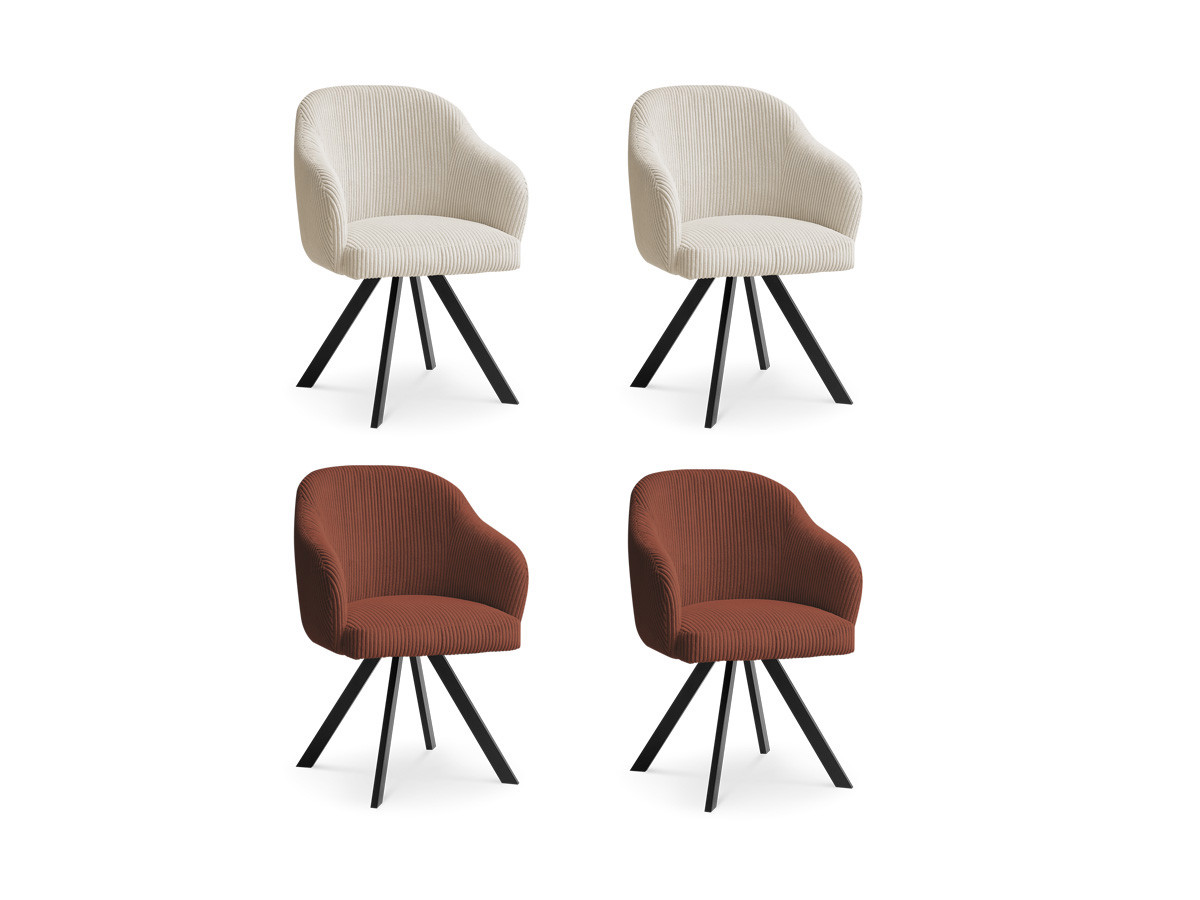 Set SOPHIE stoelen in corduroy stof en stervormige poten