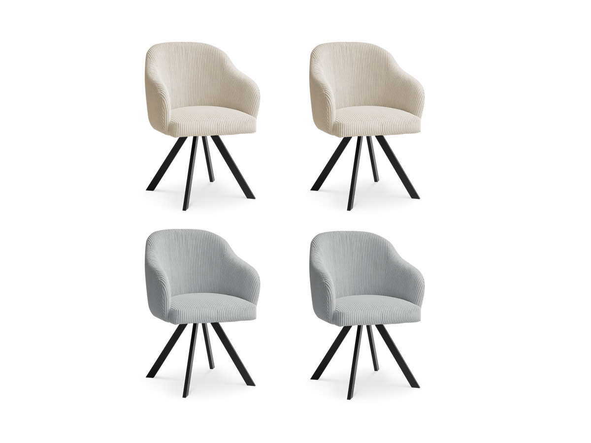Set SOPHIE stoelen in corduroy stof en stervormige poten