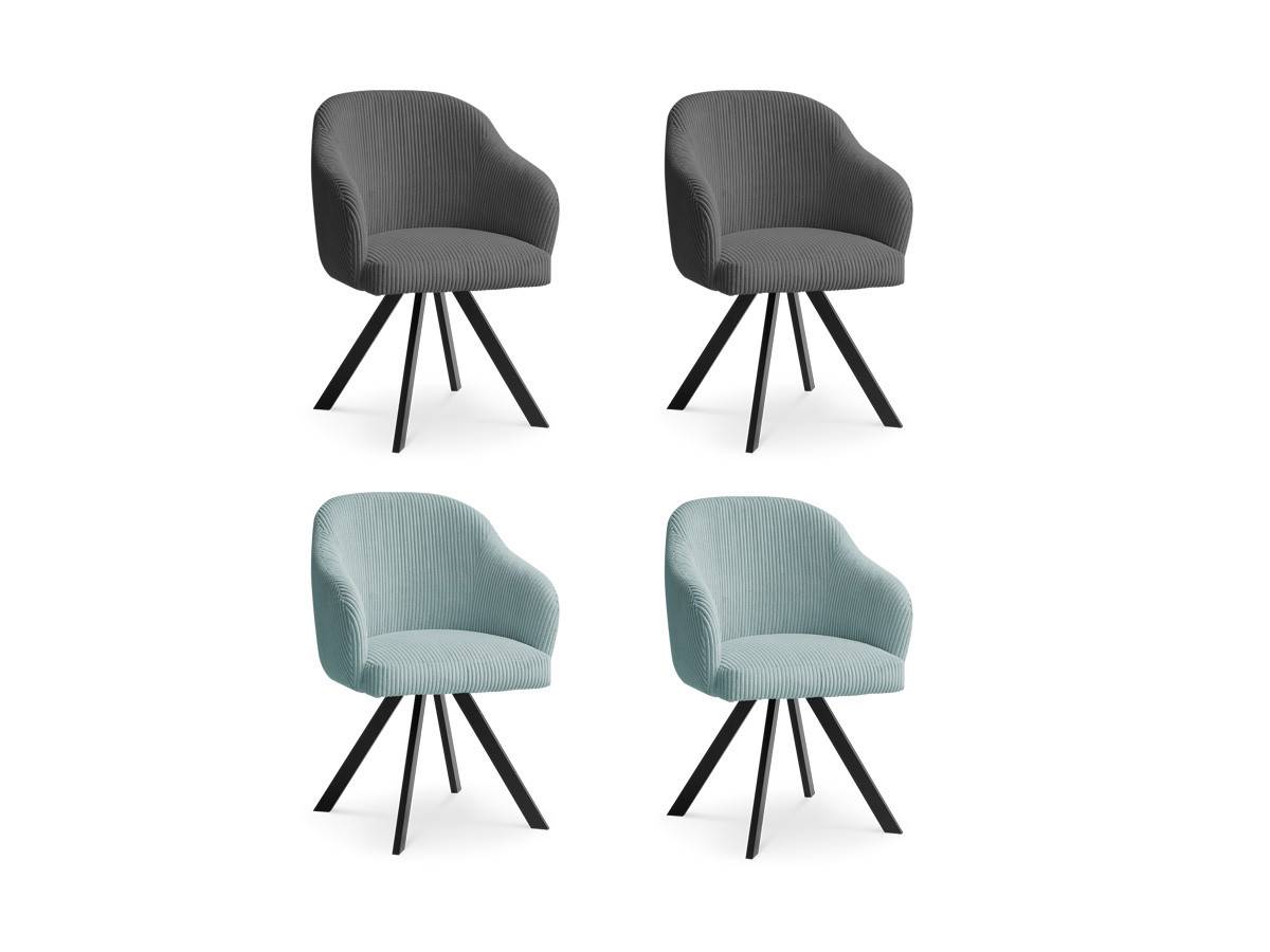 Set SOPHIE stoelen in corduroy stof en stervormige poten