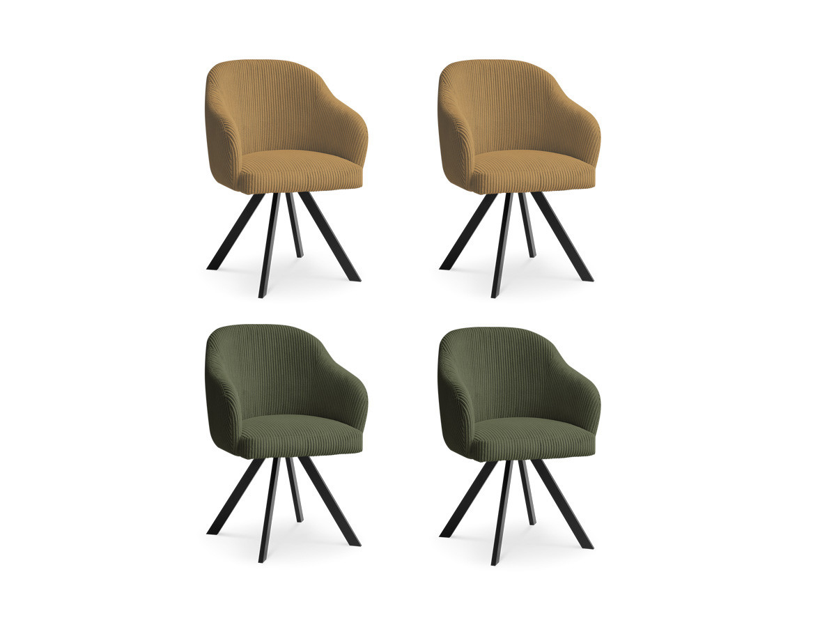 Set SOPHIE stoelen in corduroy stof en stervormige poten