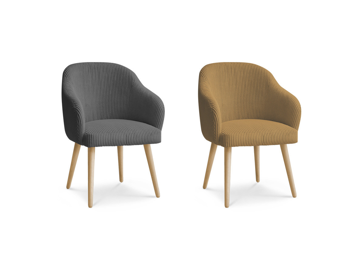 Set SOPHIE stoelen in corduroy stof en Scandinavische houten poten