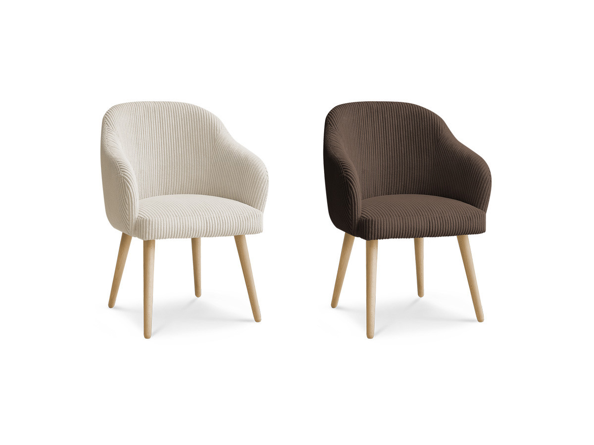 Set SOPHIE stoelen in corduroy stof en Scandinavische houten poten