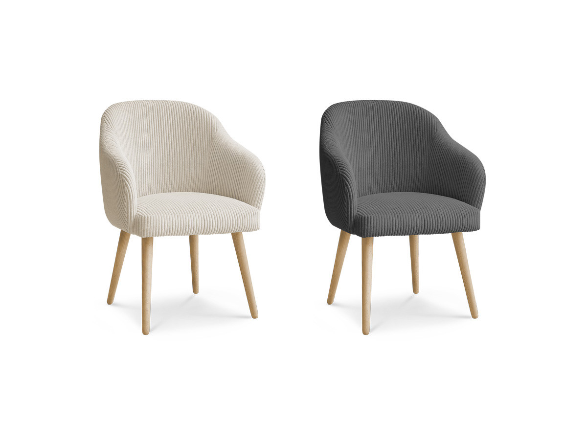 Set SOPHIE stoelen in corduroy stof en Scandinavische houten poten