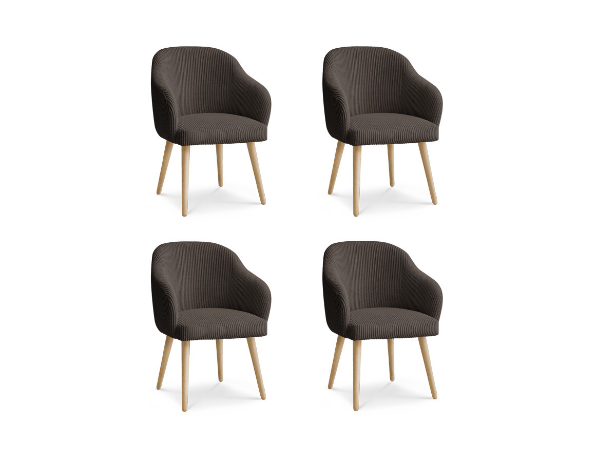 Set SOPHIE stoelen in corduroy stof en Scandinavische houten poten