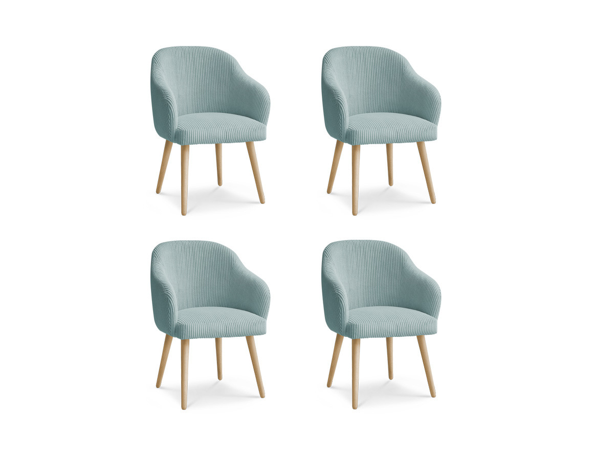 Set SOPHIE stoelen in corduroy stof en Scandinavische houten poten