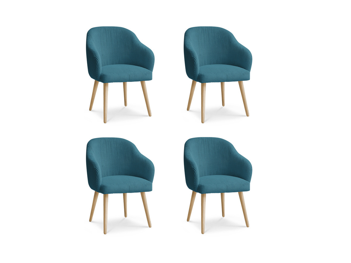 Set SOPHIE stoelen in corduroy stof en Scandinavische houten poten