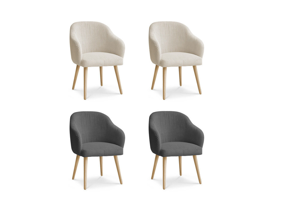 Set SOPHIE stoelen in corduroy stof en Scandinavische houten poten