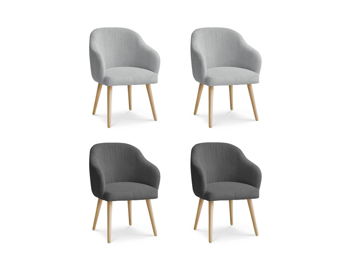 Set SOPHIE stoelen in corduroy stof en Scandinavische houten poten