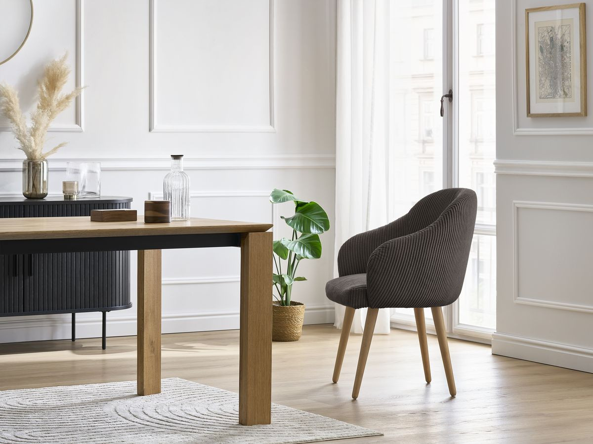 Lot de chaises SOPHIE velours côtelé et pieds scandinaves bois taupe — vue 5