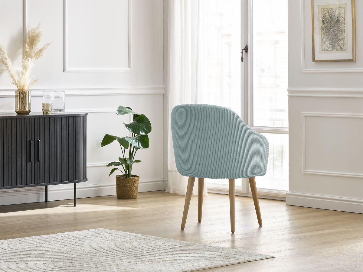 Set SOPHIE stoelen in corduroy stof en Scandinavische houten poten